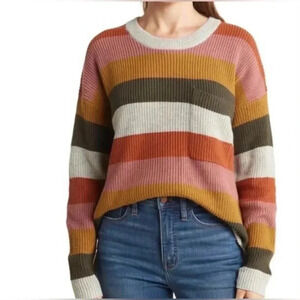 Madewell Thompson Pocket Pullover Multi-Stripe Cottagecore Fall Winter  Sweater